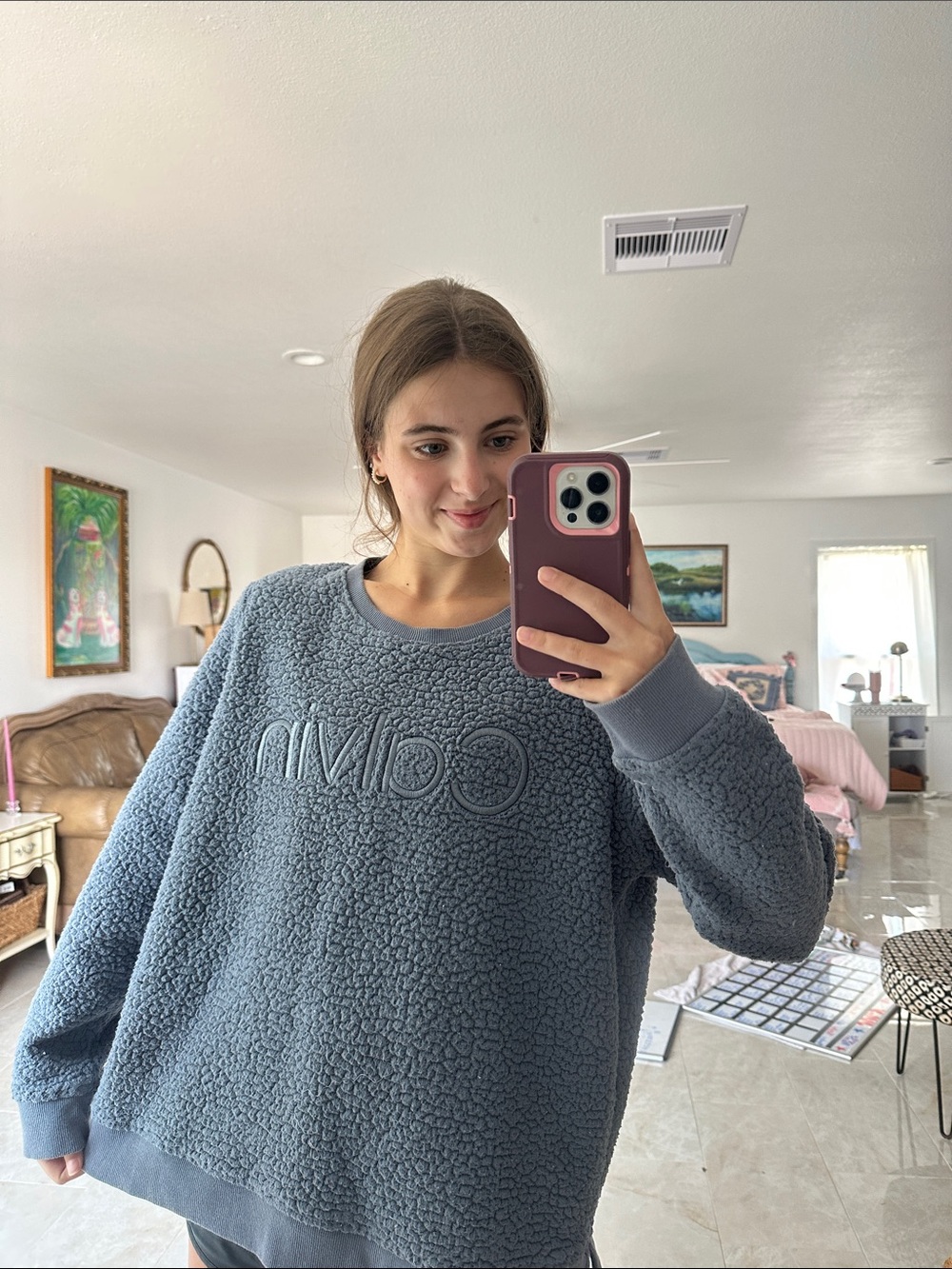 Calvin Klein Slate Blue Sherpa Logo Pullover